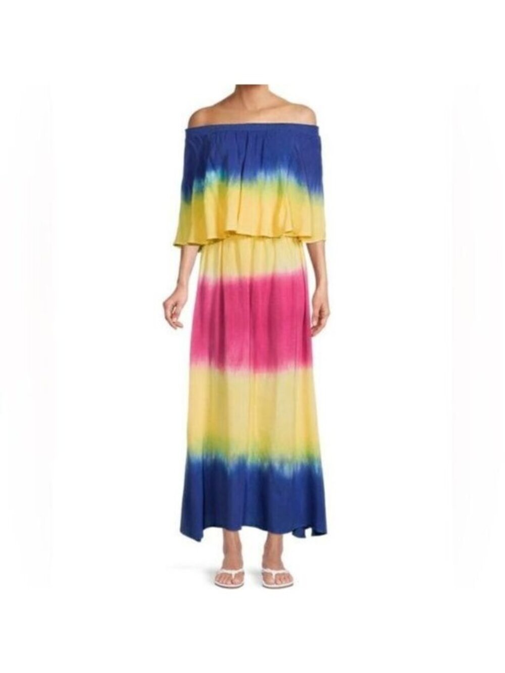Area Stars Ombre Off the Shoulder Vibrant Tie‎ Dye Maxi Dress Size S NWT